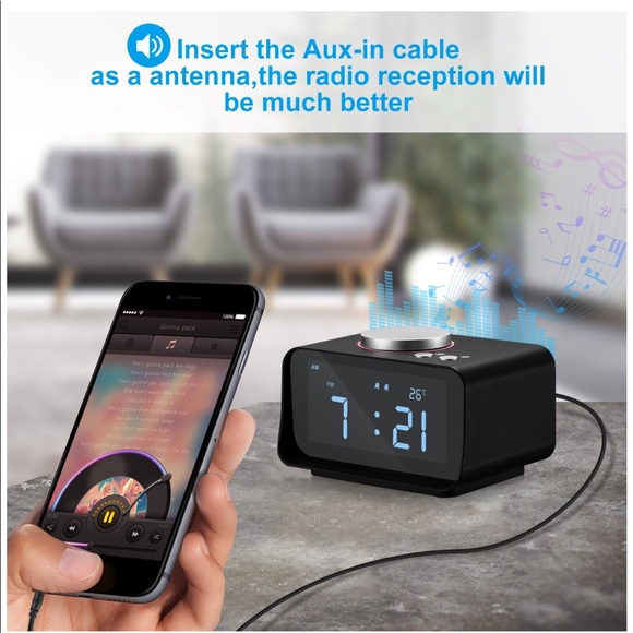 Alarm Clock Radio Fywonder, Dual USB Charger Port - Picture 3 of 7